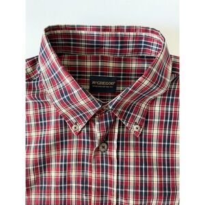 McGregor Red, Navy and Cream Plaid Check Button-Down Luxury Casual Dress Shirt L